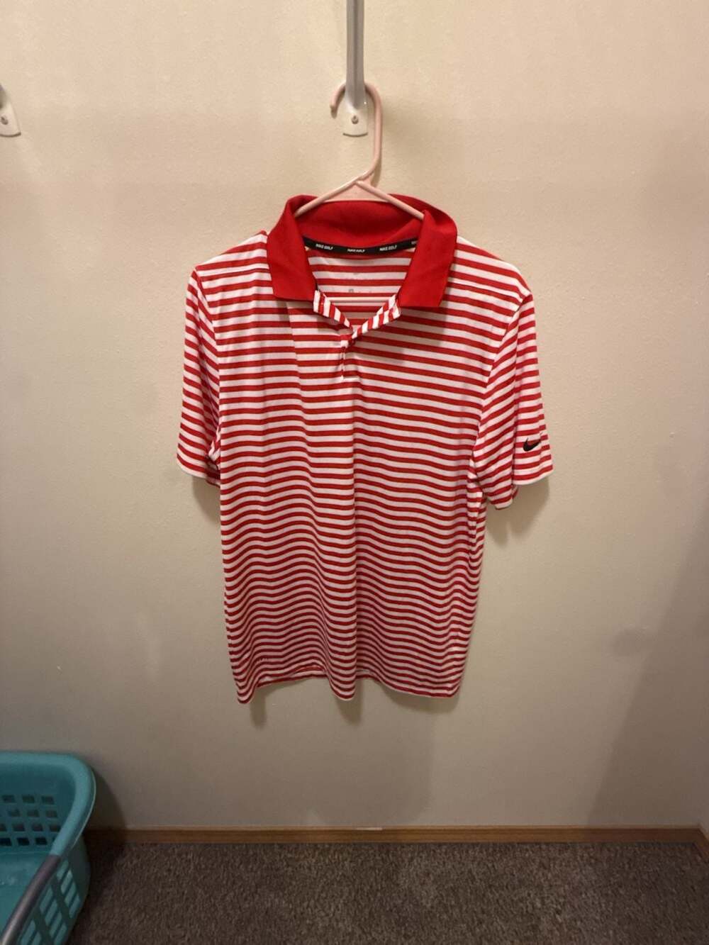 Nike Golf Dri-FIT Men's Red and White Striped Short Sleeve Polo Shirt